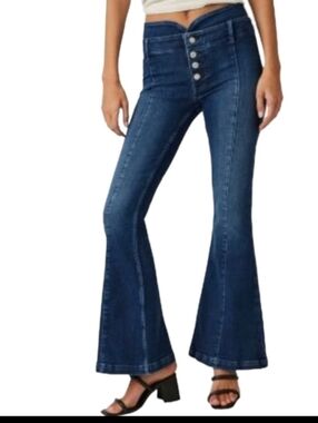 Free People After Dark Mid Rise Flare exposed fly front denim jeans NWT W27 L33